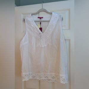 NWT Rose and Thyme White Linen Lace Trim Sleeveless Top Sz 2X